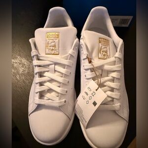 Adidas Stan Smith White Athletic Shoes with Gold Accents
